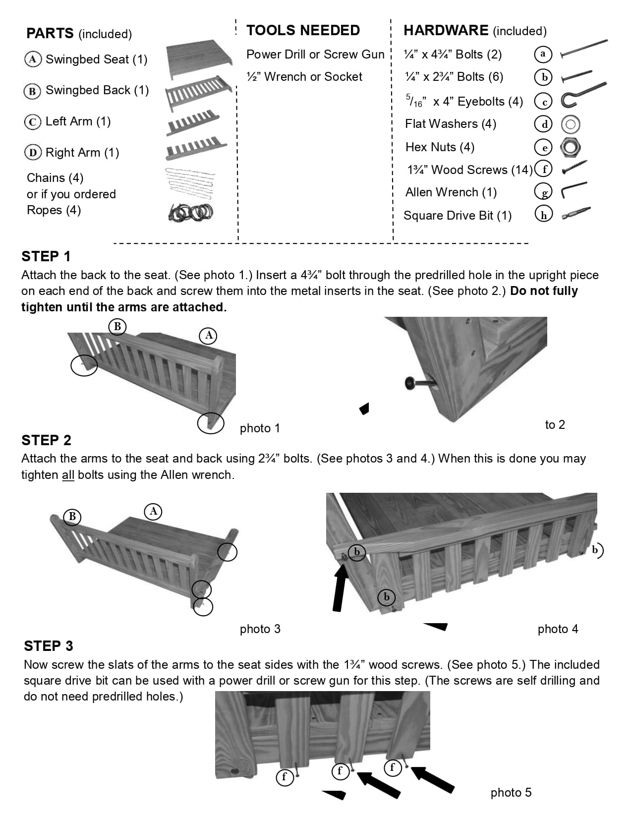 Cedar Porch Swing bed Assembly