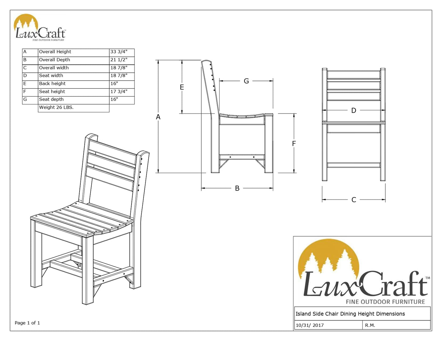 Amish Luxcraft Poly Island Side Chair - Dining Height