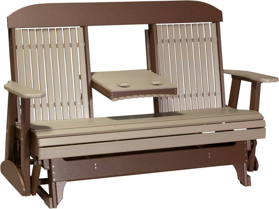 Amish Luxcraft 5ft Highback Recycled Plastic Glider (Flipdown Center & Cup Holders)