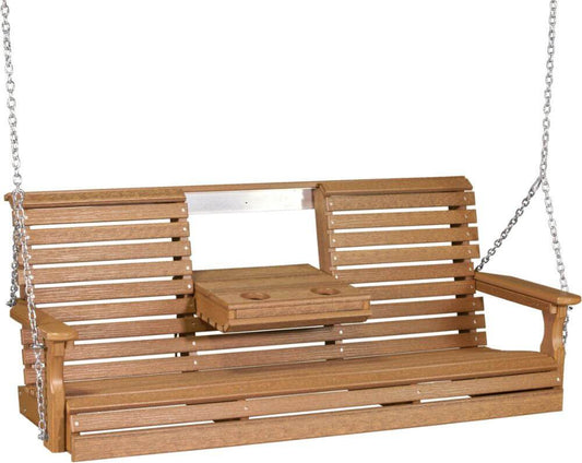 Amish Luxcraft 5ft Rollback Poly Porch Swing with cup holders