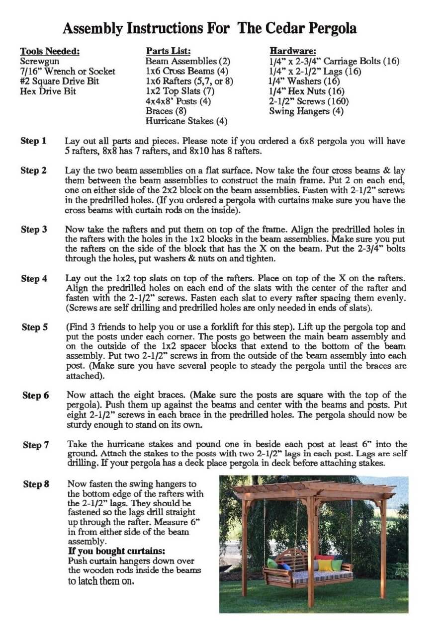 8x8 Cedar Pergola Kit with Swing Hangers - Amish Made