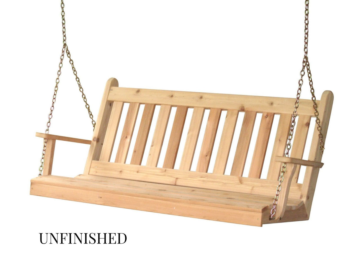 Amish Traditional English Porch Swing - Red Cedar Wood - 4ft, 5ft, 6ft