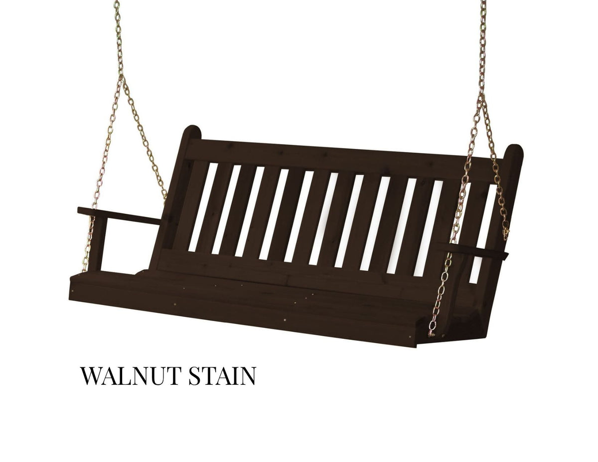 Amish Traditional English Porch Swing - Red Cedar Wood - 4ft, 5ft, 6ft
