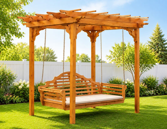 6' x 8' Cedar Pergola and Swing Bed
