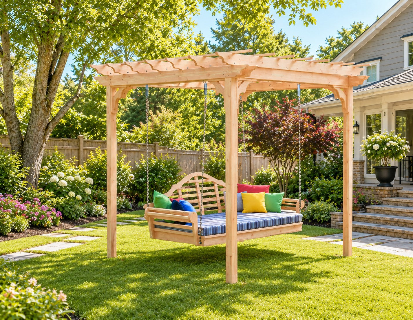 8' x 8' Cedar Pergola Kit - Amish Made - Swing Bed Stand