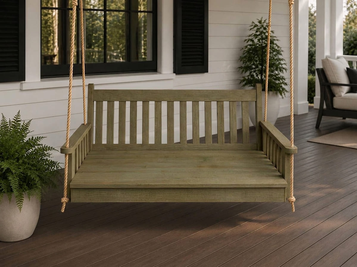 Amish Traditional English Porch Swing Bed with rope - Red cedar wood