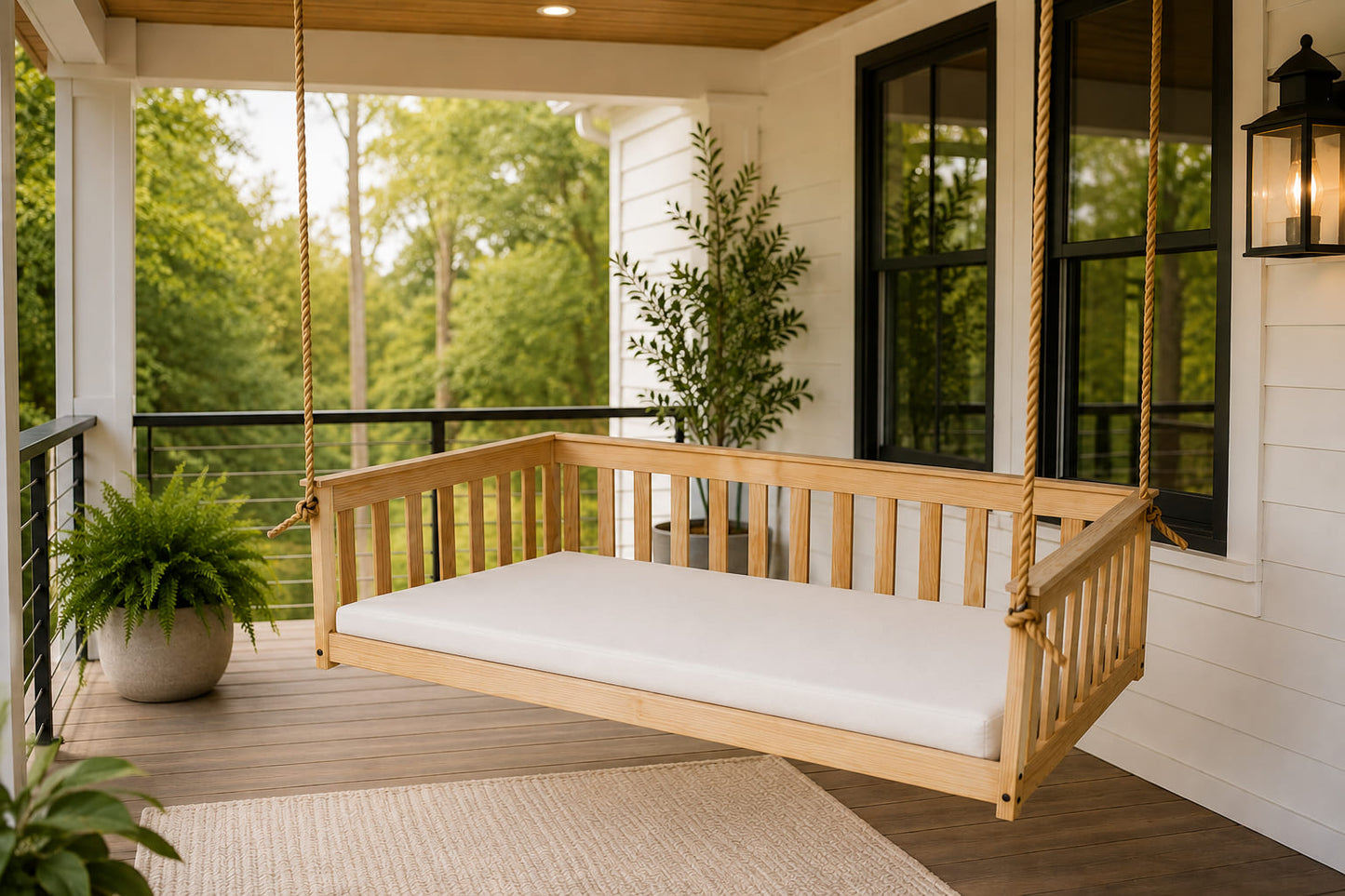 Amish Mission Style Hanging Day Bed with Ropes - Twin & Full Size - Pine