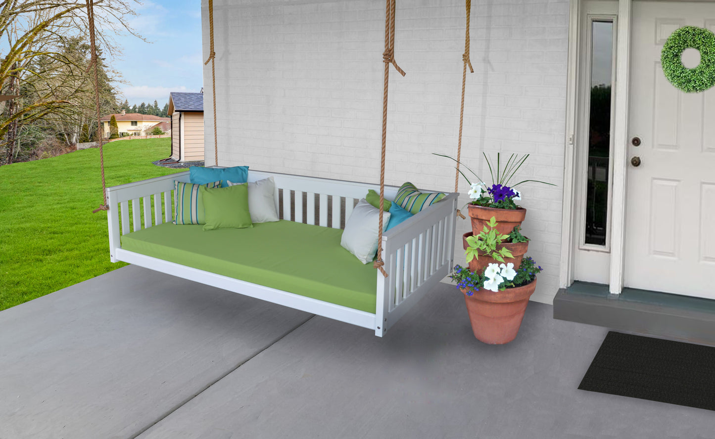 A&L Furniture Twin Mission Hanging Daybed with Ropes and Cushion