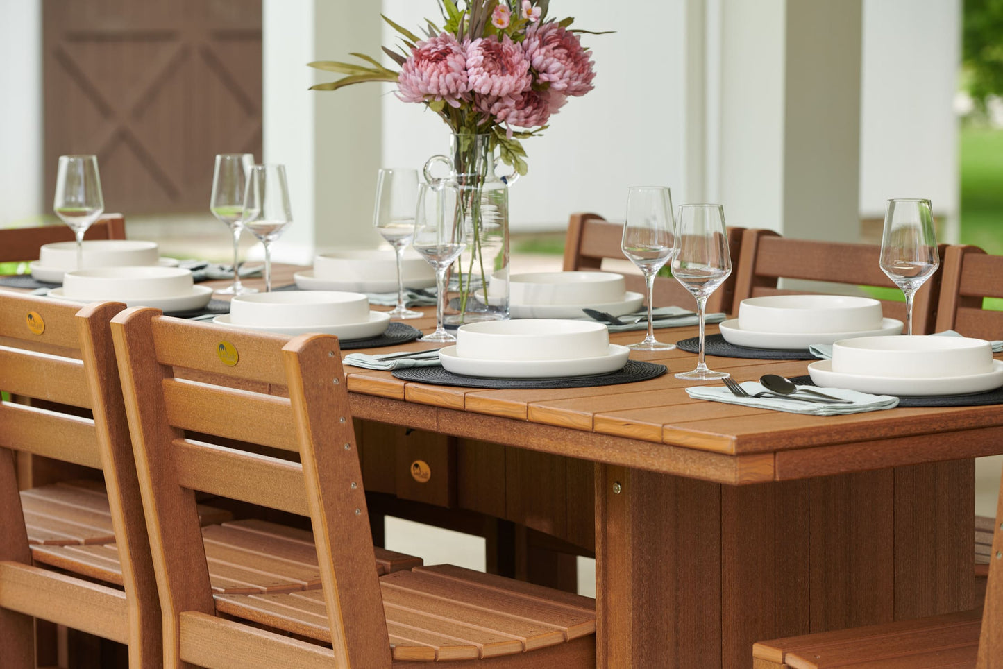 LuxCraft Dining Set for 8 - Poly Urban Dining Table with 8 Island Side Chairs