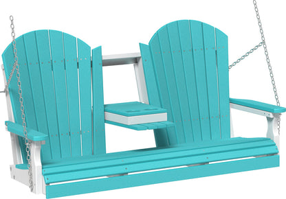 5ft Amish Luxcraft Adirondack Poly Porch Swing (Recycled Plastic) - with flipdown Cup Holders