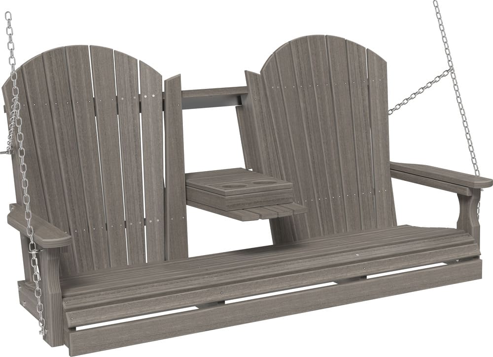 5ft Amish Luxcraft Adirondack Poly Porch Swing (Recycled Plastic) - with flipdown Cup Holders