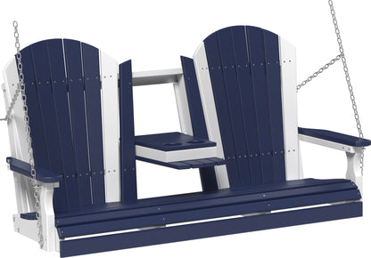 5ft Amish Luxcraft Adirondack Poly Porch Swing (Recycled Plastic) - with flipdown Cup Holders