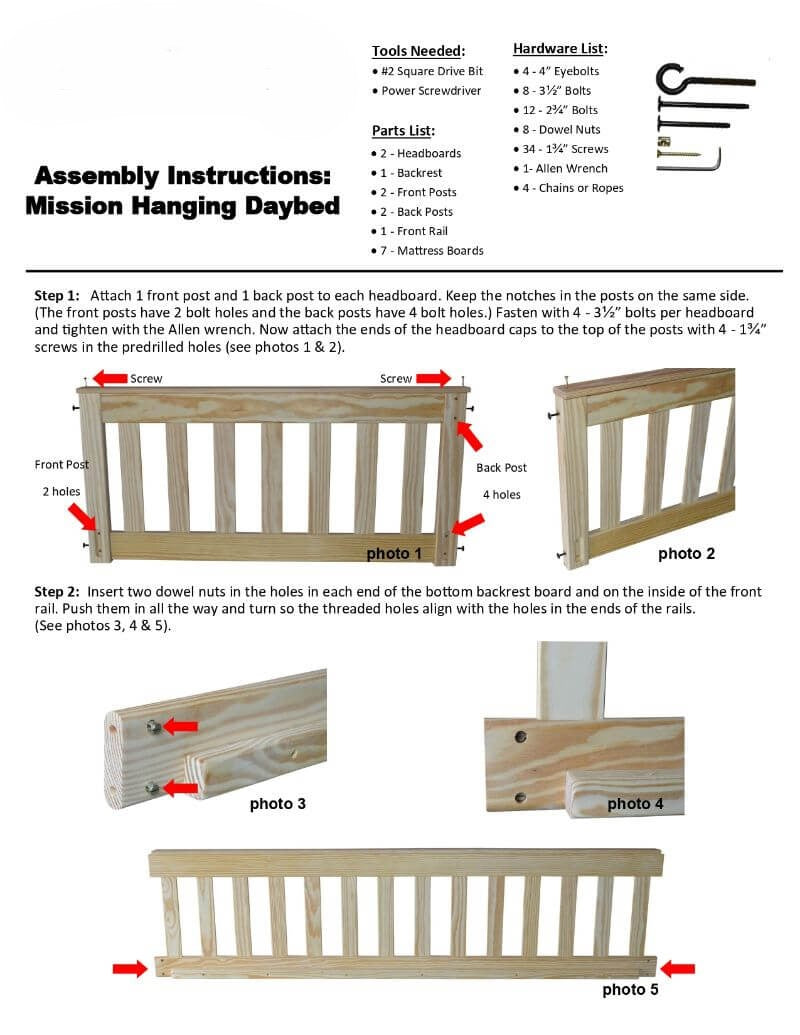 Amish Mission Hanging Daybed Assembly Instructions