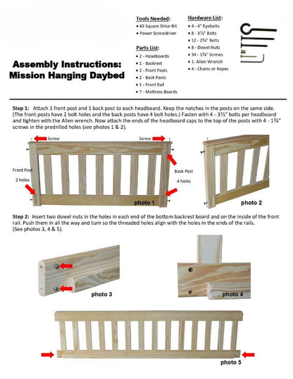 Amish Mission Hanging Daybed Assembly Instructions