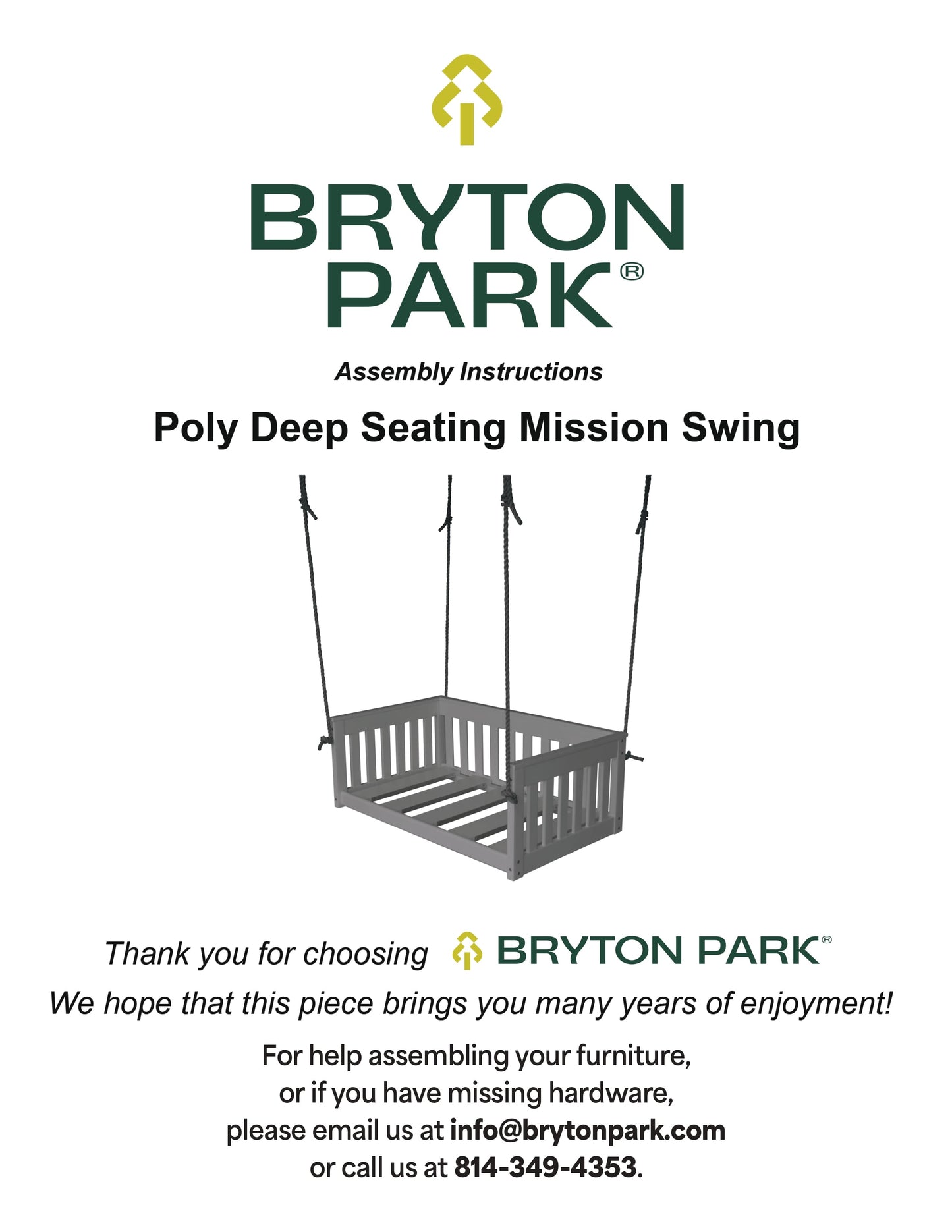 Amish Mission Deep Seating Porch Swing with Rope 75" Wide, Poly - Bryton Park