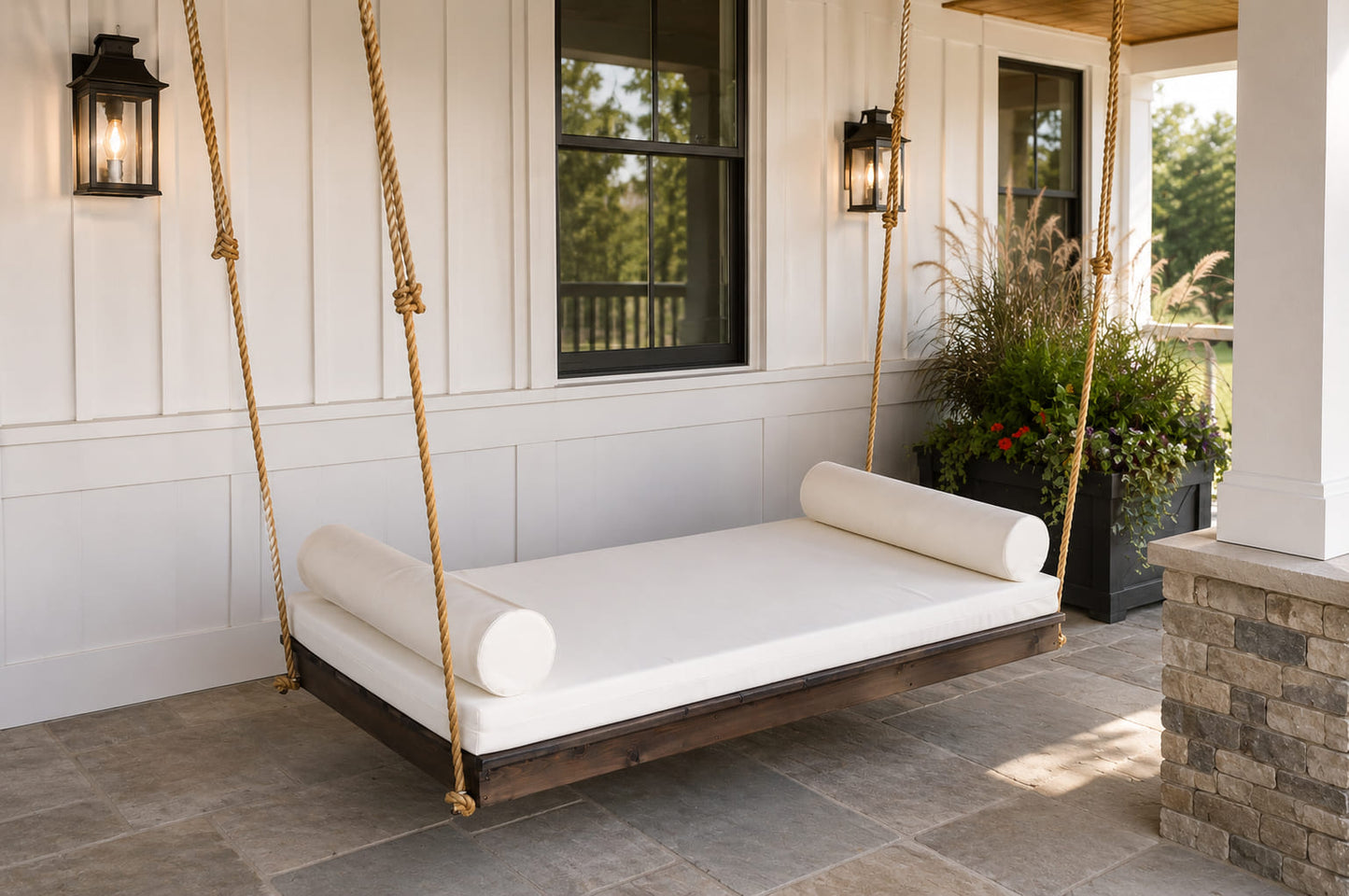Twin Size Hanging Porch Swing Bed with rope - Cedar wood - Fully assembled