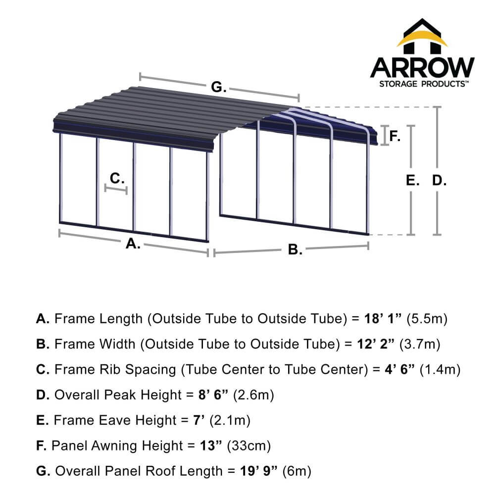 ARROW Metal Carport 12x20 Kit (CPHC122009)