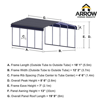 ARROW Metal Carport 12x20 Kit (CPHC122009)