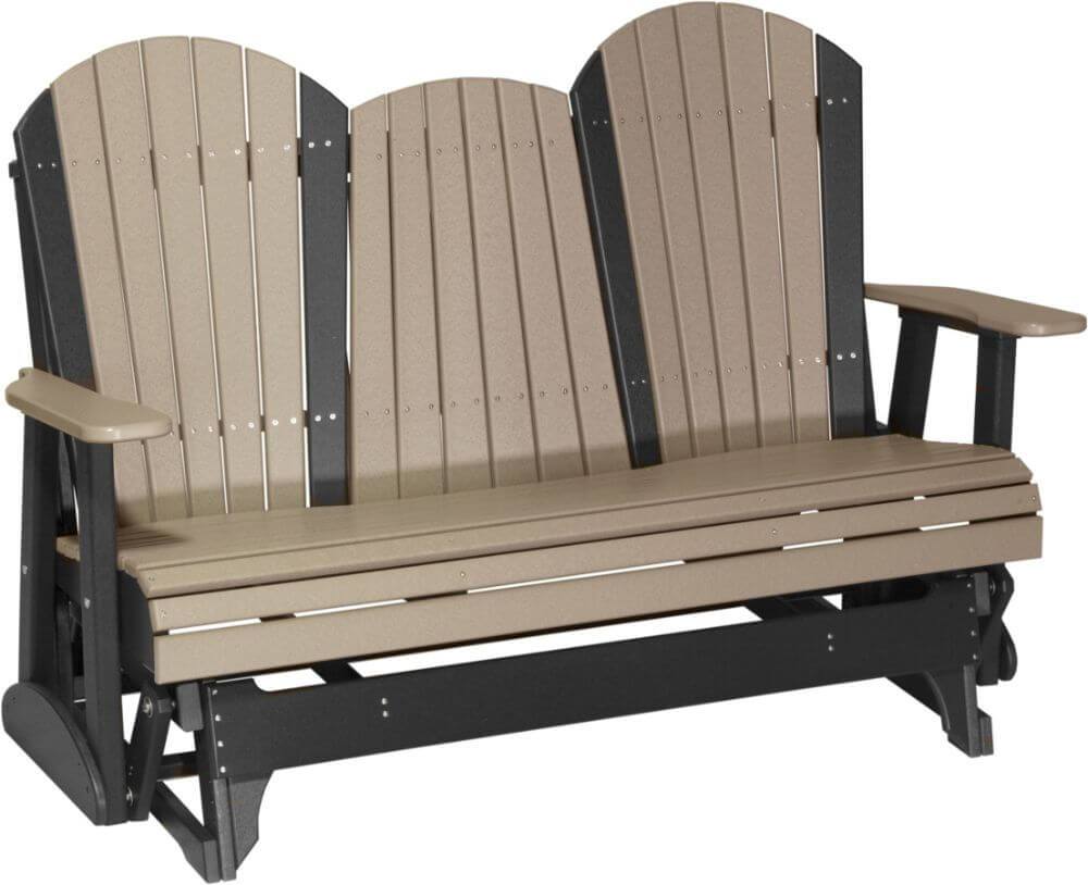 5 Foot Luxcraft Amish Poly Adirondack - Double Glider Bench (with Flipdown Table & Cup Holders)