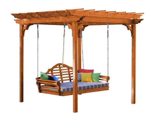 A&L Furniture 8x8 Cedar Pergola Swing Bed Redwood Stain