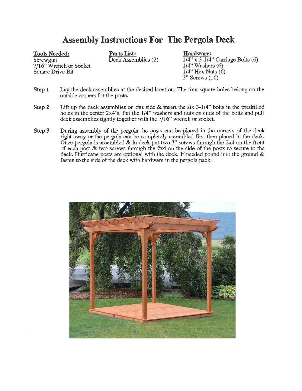 A&L Cedar Pergola Deck Assembly Instructions