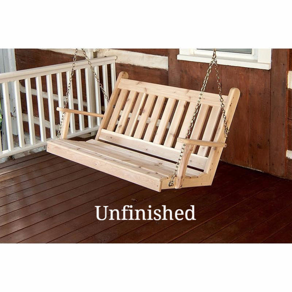 Amish A&L Furniture Traditional English Farmhouse Porch Swing - Pine 4ft, 5ft, 6ft