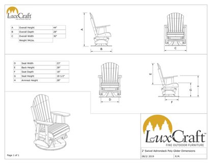 Luxcraft 2' Swivel Adirondack  Poly Glider Chair Dimensions