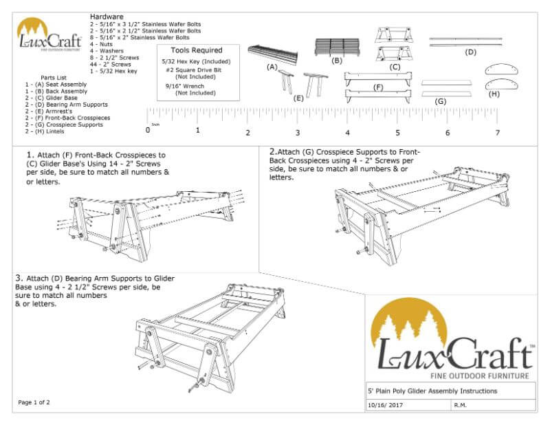 Amish Luxcraft 5ft Rollback Poly Outdoor Glider Bench (with Flipdown Table & Cup Holders)