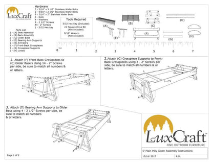 Amish Luxcraft 5ft Rollback Poly Outdoor Glider Bench (with Flipdown Table & Cup Holders)