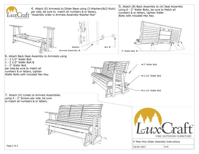 Amish Luxcraft 5ft Rollback Poly Outdoor Glider Bench (with Flipdown Table & Cup Holders)