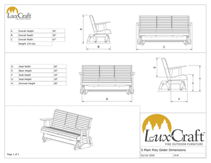 Amish Luxcraft 5ft Poly Rollback Glider Dimensions