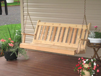 Amish A&L Furniture Traditional English Porch Swing - Cedar Wood - 4ft, 5ft, 6ft