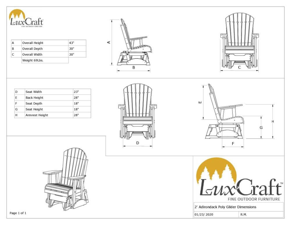 Amish Luxcraft Poly Adirondack Glider Chair (Recycled Plastic)