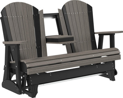 5' Luxcraft Amish Poly Adirondack - Double Glider Bench (with Flipdown Table & Cup Holders)