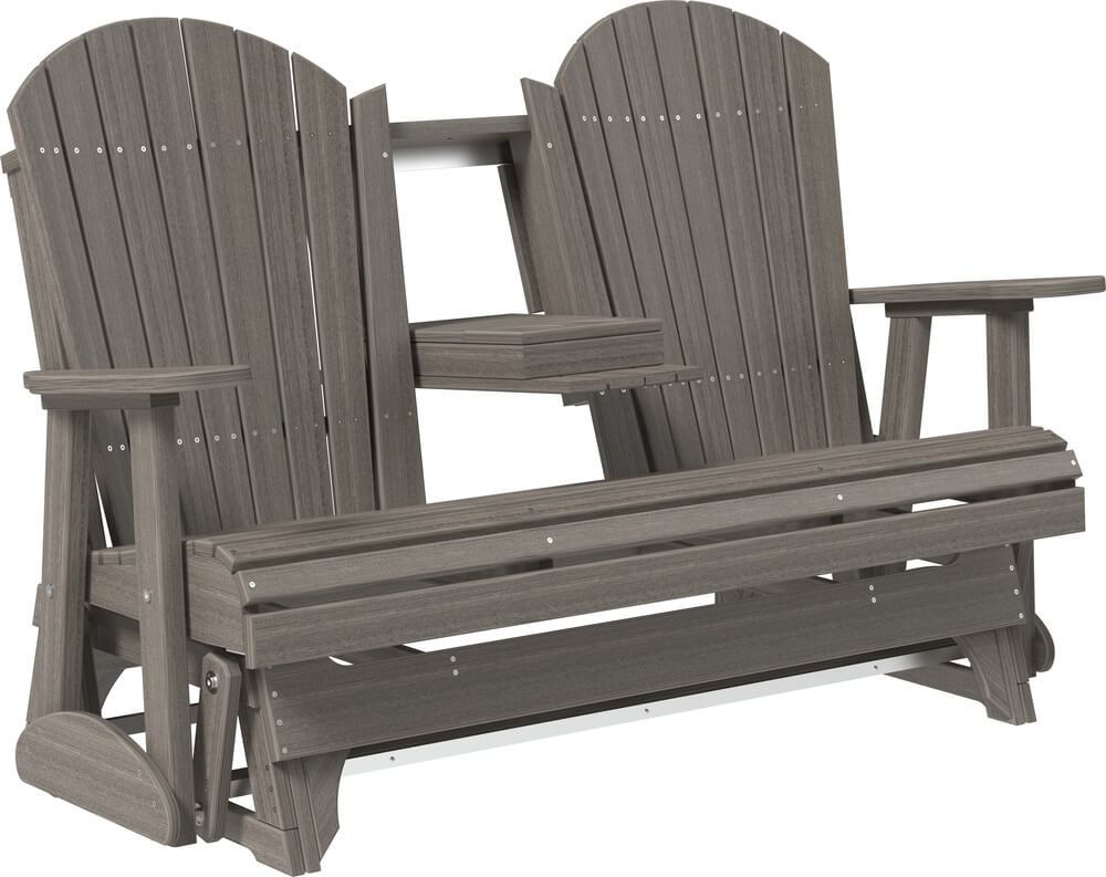 5' Luxcraft Amish Poly Adirondack - Double Glider Bench (with Flipdown Table & Cup Holders)