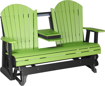 5' Luxcraft Amish Poly Adirondack - Double Glider Bench (with Flipdown Table & Cup Holders)