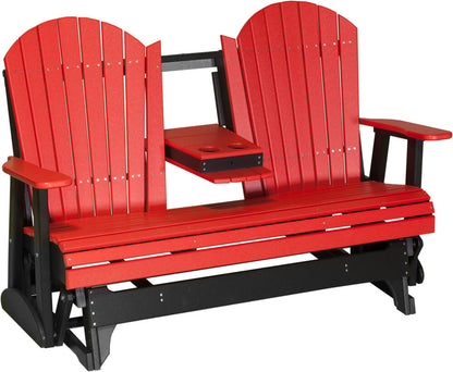 5' Luxcraft Amish Poly Adirondack - Double Glider Bench (with Flipdown Table & Cup Holders)