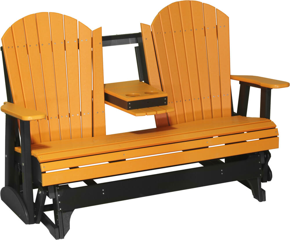 5' Luxcraft Amish Poly Adirondack - Double Glider Bench (with Flipdown Table & Cup Holders)