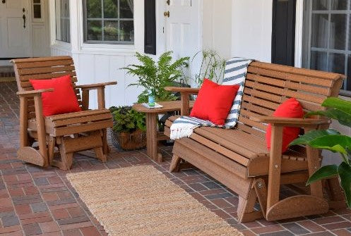 Amish Luxcraft 5ft Poly Outdoor Glider Bench (with Flipdown Table & Cup Holders)