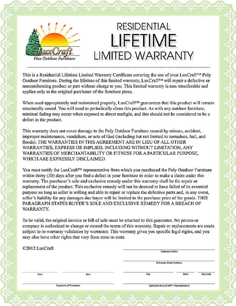 Luxcraft Furniture Warranty