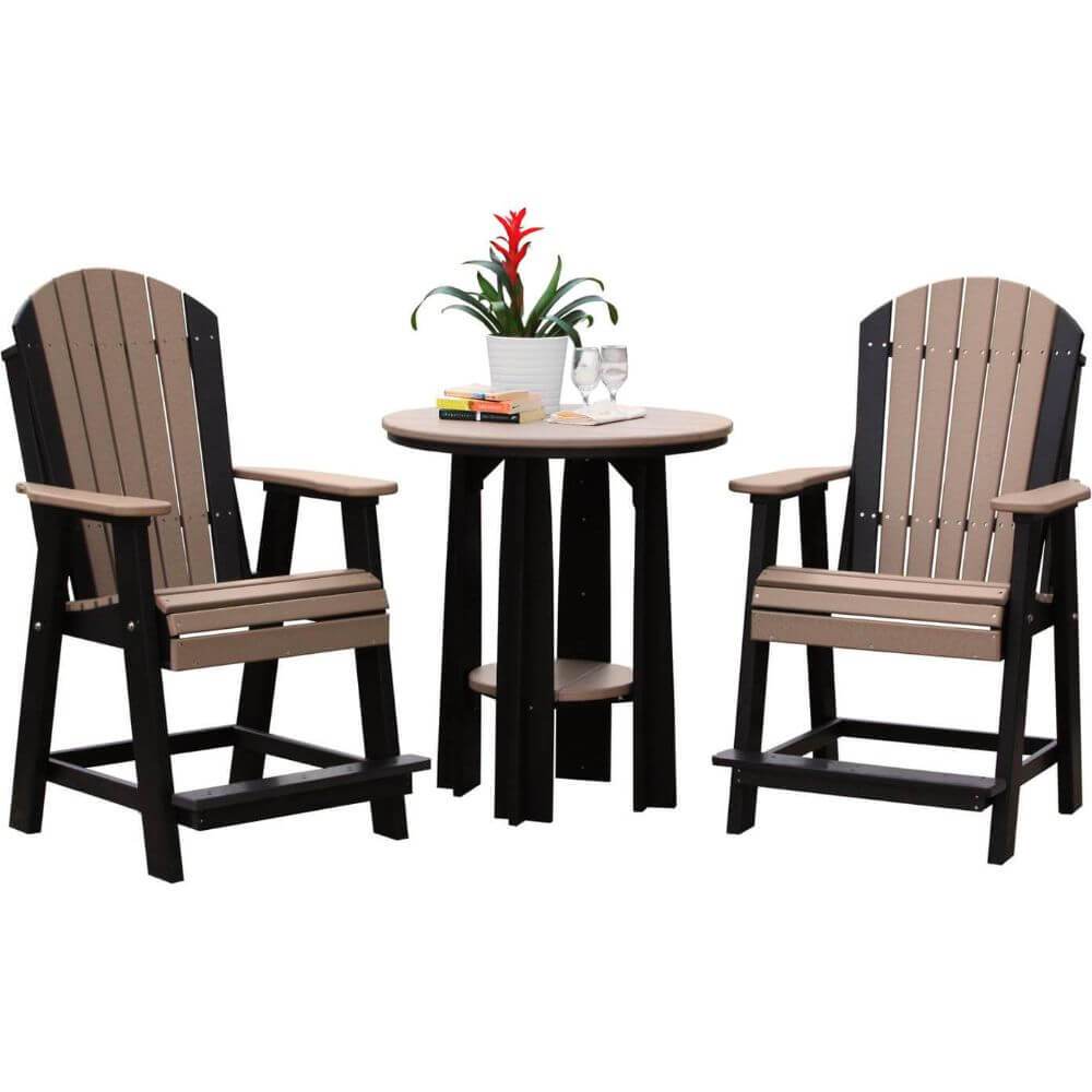 Poly Balcony Chair and Table Set Weatherwood on black