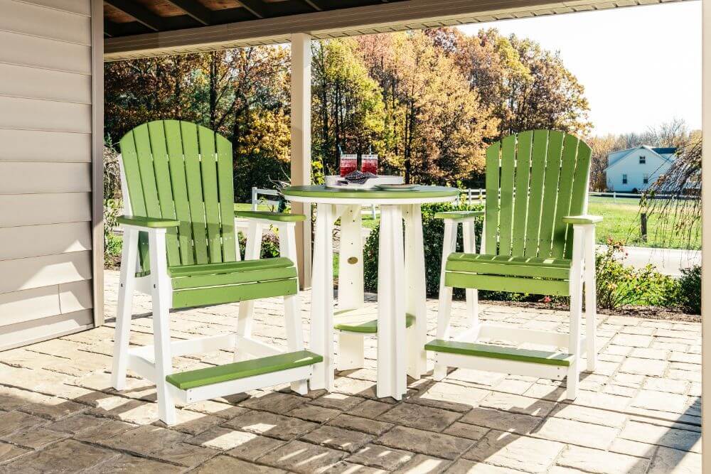 Poly Adirondack Chair and Table Set Lime Green on White