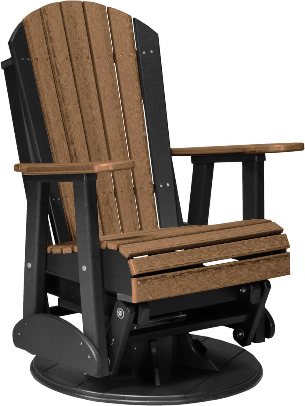 Luxcraft Adirondack Swivel Glider Chair - Antique Mahogany on Black